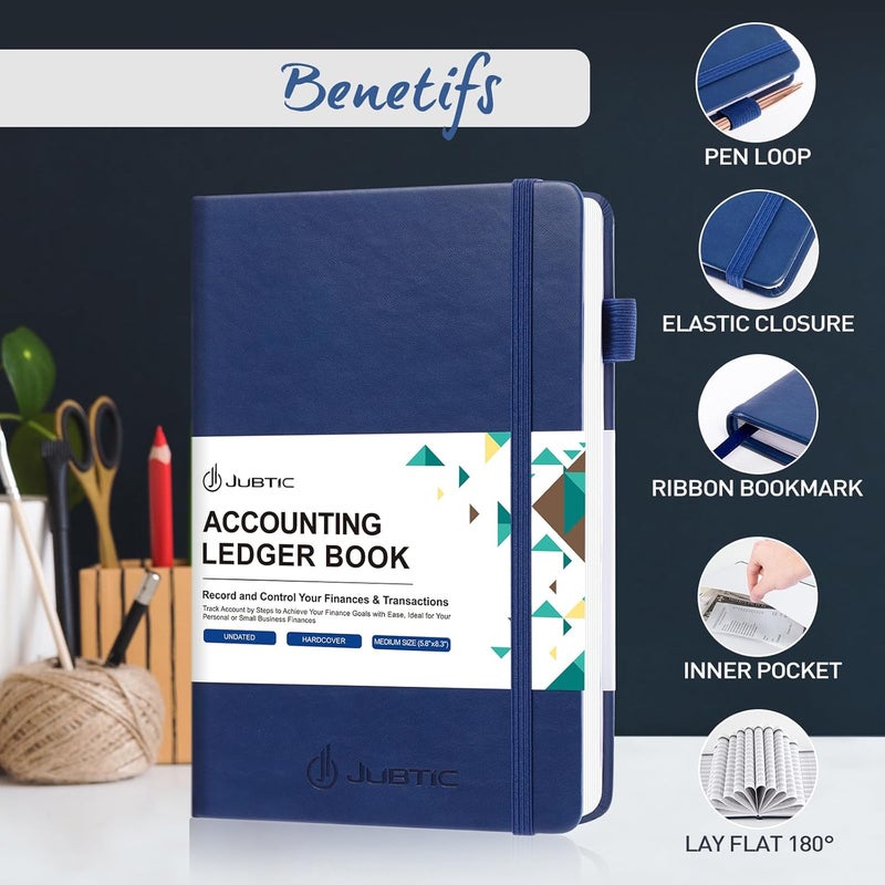JUBTIC Accounting Ledger Book – Accounting Log for Small Businesses & Personal Use – Bookkeeping Record Book Columnar Journal for Tracking Expenses, Deposits & Balance – Medium, Navy Blue - Image 4